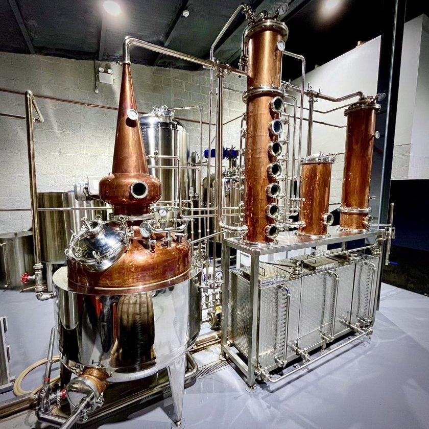 Inside view of working distillery equipment